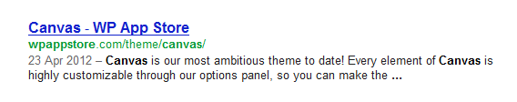 The Canvas theme page in Google’s index.