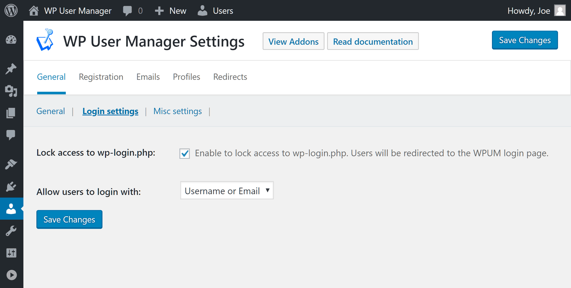 WP User Manager user profile management settings
